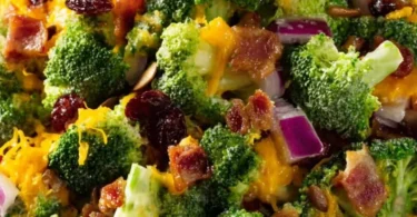Amish Broccoli Cheddar Salad with fresh ingredients and a creamy dressing