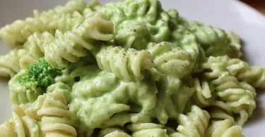 Delicious Avocado Broccoli Pasta served in a bowl with fresh ingredients