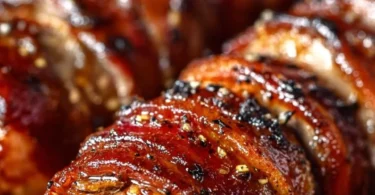 Delicious Bacon Brown Sugar Pork Tenderloin served on a plate
