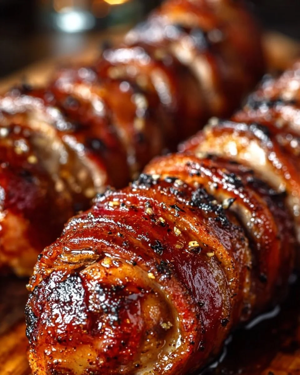 Delicious Bacon Brown Sugar Pork Tenderloin served on a plate