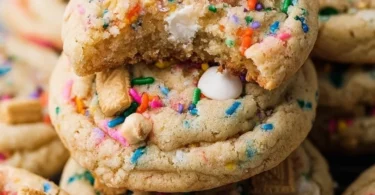 Colorful birthday cake cookies topped with sprinkles and frosting