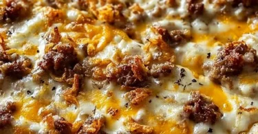 Delicious Biscuits and Sausage Gravy Breakfast Pizza served hot