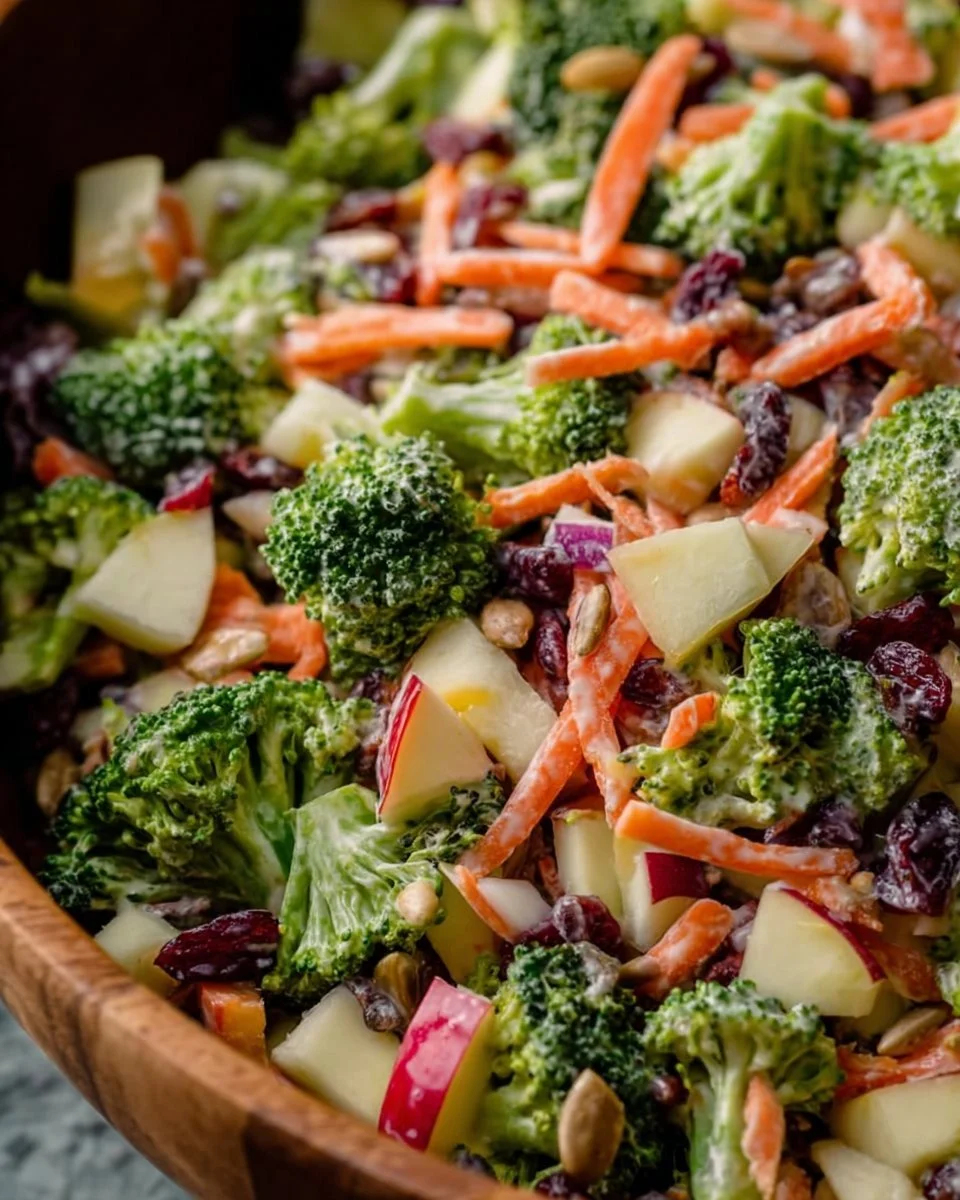 Colorful Broccoli Crunch Salad with fresh vegetables and a tangy dressing