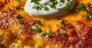Cheesy baked burrito casserole topped with melted cheese and fresh ingredients