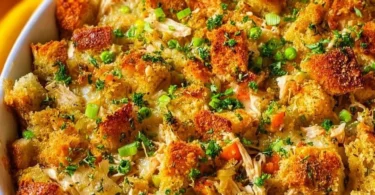 Delicious Chicken and Stuffing Casserole fresh from the oven.