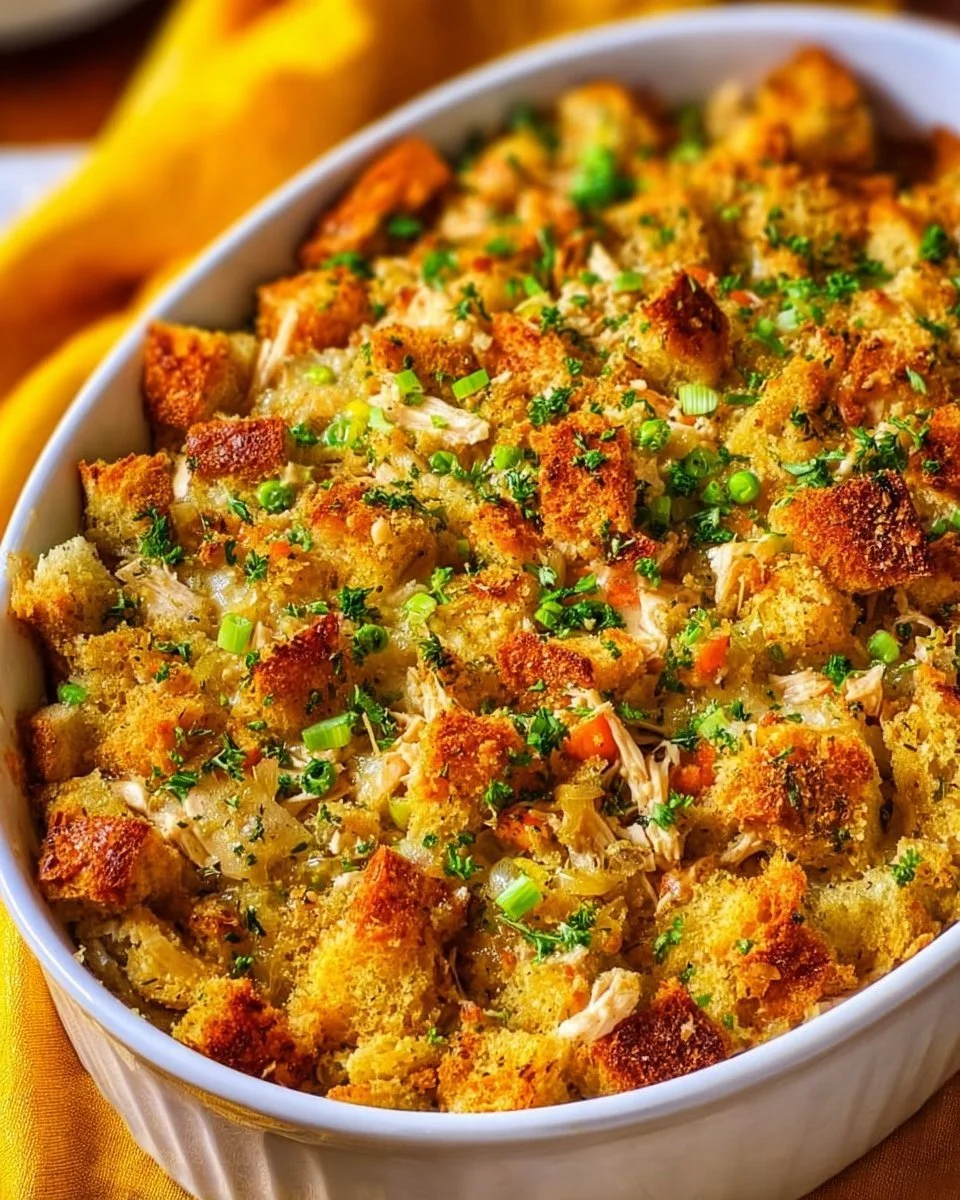 Delicious Chicken and Stuffing Casserole fresh from the oven.