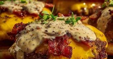Delicious Crack Burgers with toppings and side dishes served on a plate.