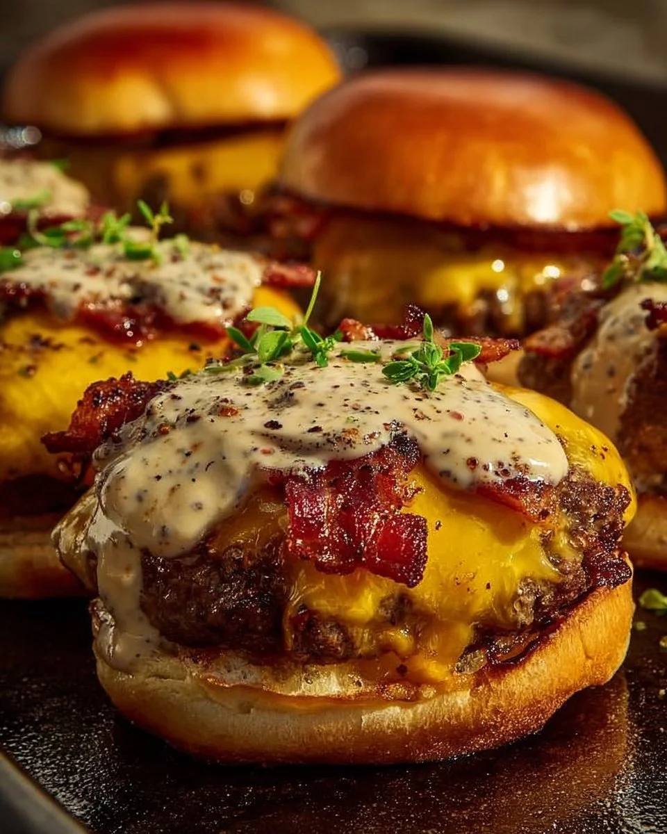 Delicious Crack Burgers with toppings and side dishes served on a plate.