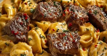 Cracked Garlic Steak Tortellini in creamy sauce with herbs and spices