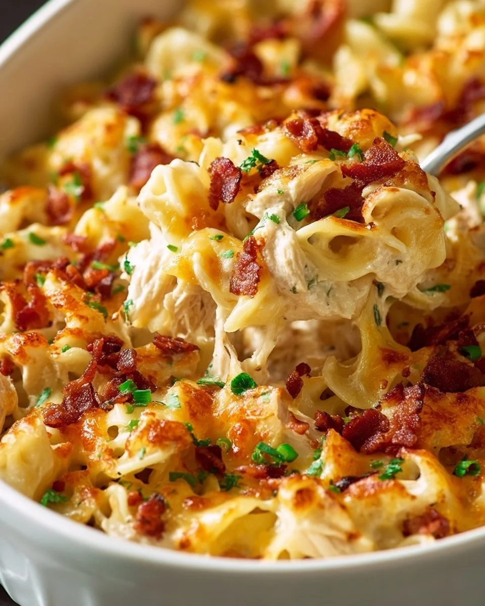 A delicious Crazy Good Casserole served in a baking dish with fresh herbs
