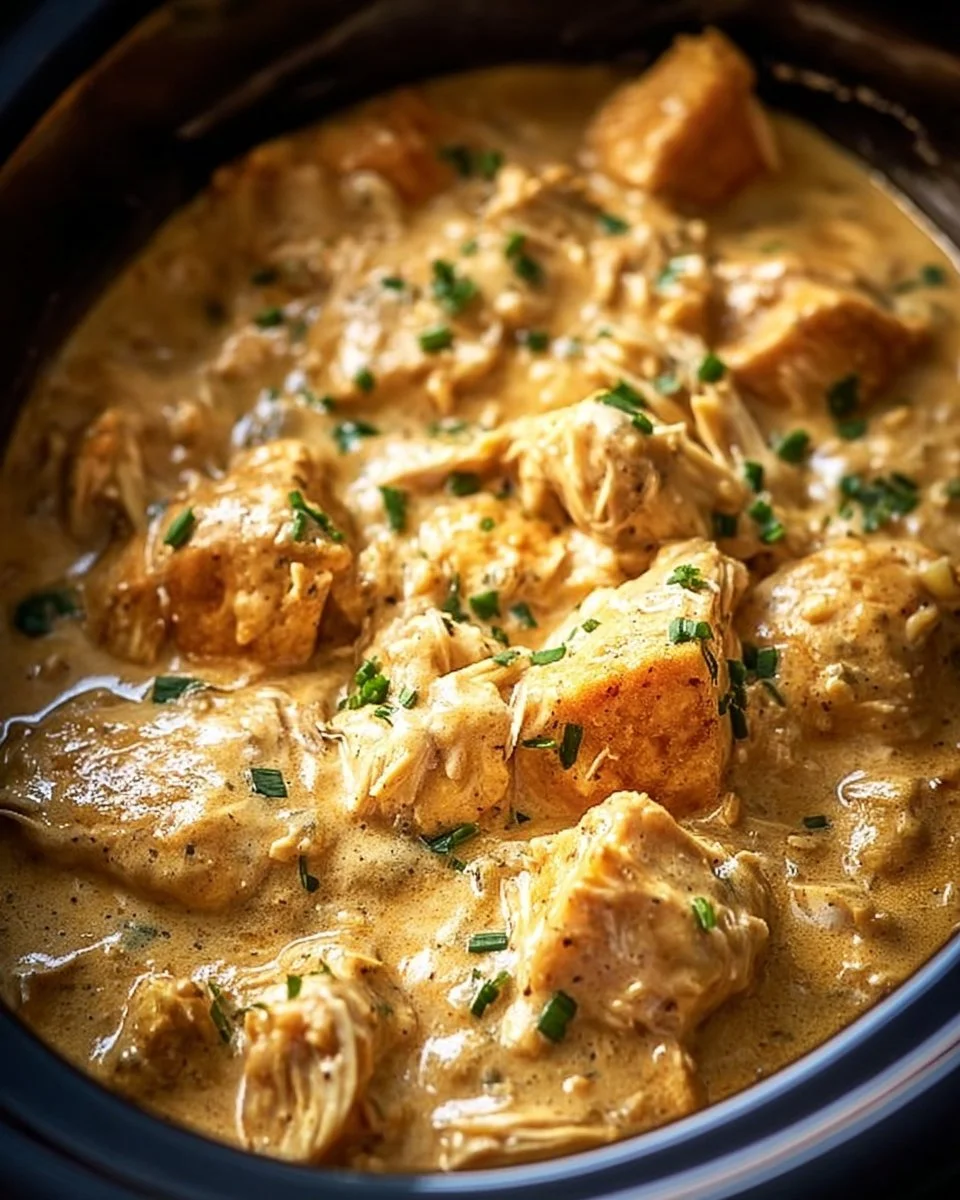 Creamy and delicious Crockpot Million Dollar Chicken in a serving dish