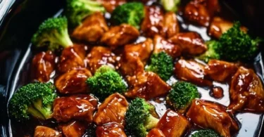 Delicious Crockpot Teriyaki Chicken served with rice and vegetables