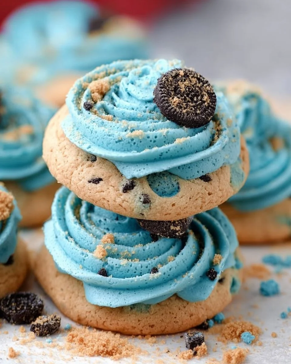 Crumbl's mouthwatering Blue Monster Cookies with chocolate chips and colorful candies.