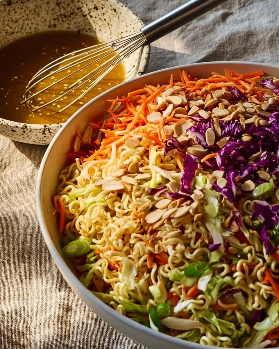 Crunchy Ramen Noodle Salad with fresh vegetables and dressing