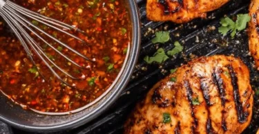 Delicious Mexican chicken marinade ingredients and finished marinated chicken