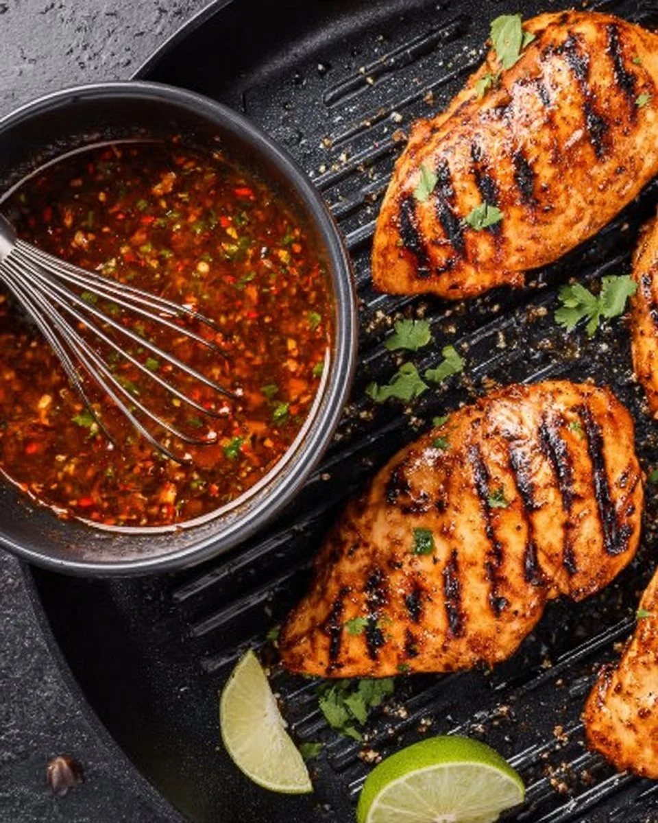 Delicious Mexican chicken marinade ingredients and finished marinated chicken