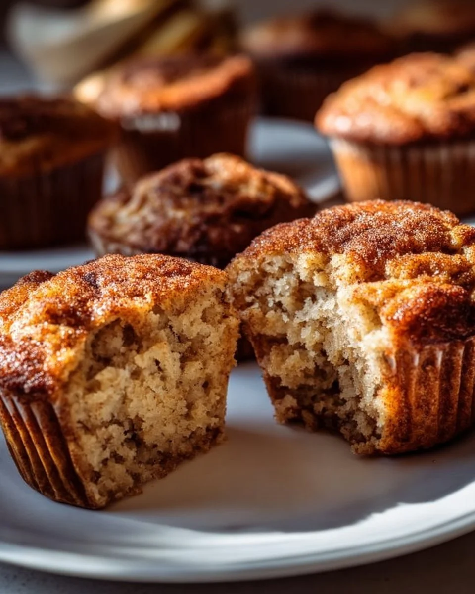 Fluffy banana cinnamon muffins with Greek yogurt on a plate