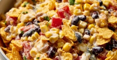 Colorful Frito Corn Salad with corn, peppers, and Fritos in a bowl