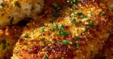 Oven-baked Garlic Parmesan Crusted Chicken Breasts with herbs and spices