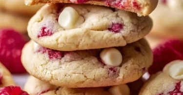 Gooey raspberry white chocolate cookies fresh from the oven