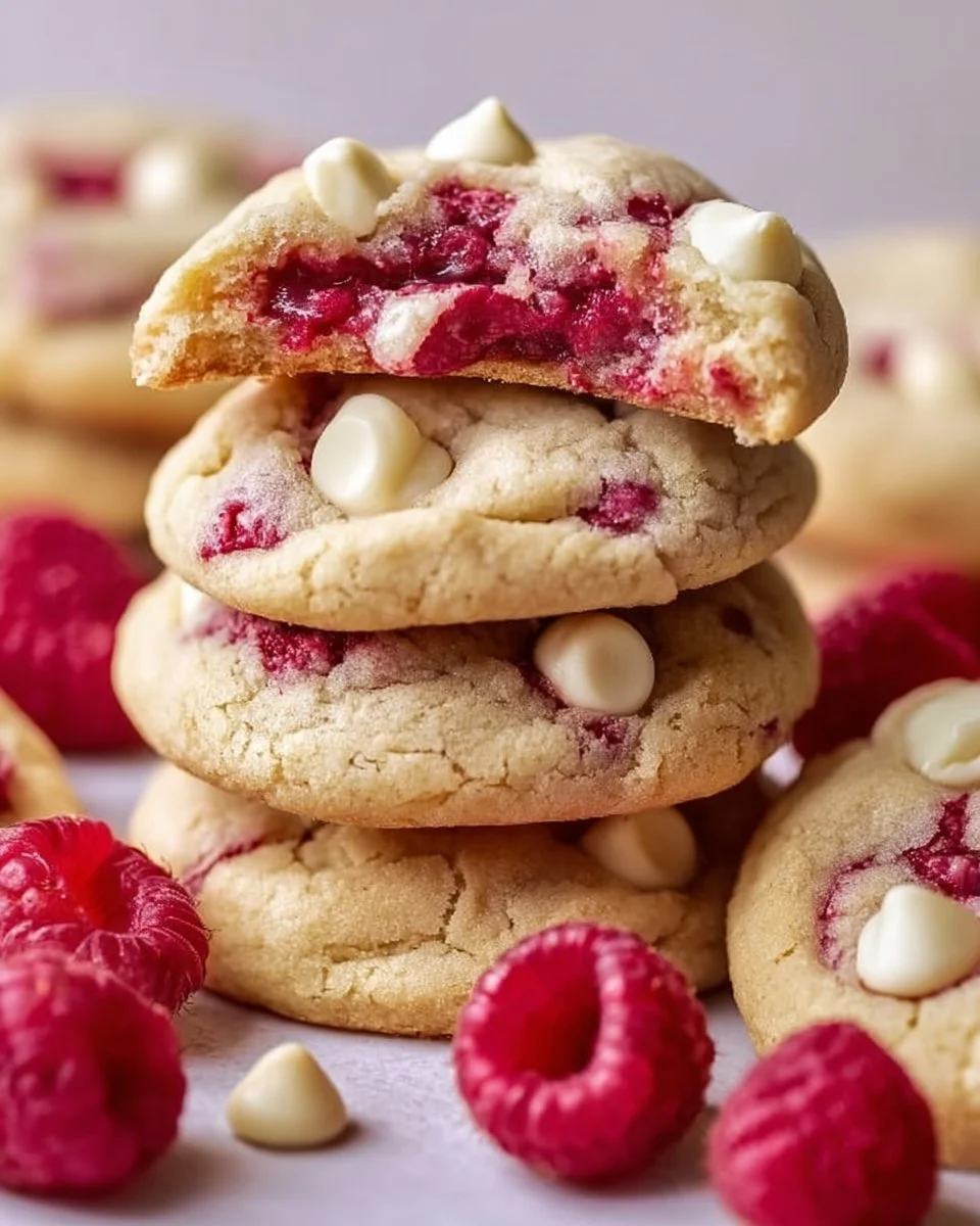 Gooey raspberry white chocolate cookies fresh from the oven