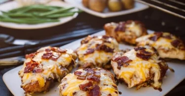 Grilled Monterey Chicken with cheese and vegetables on a plate