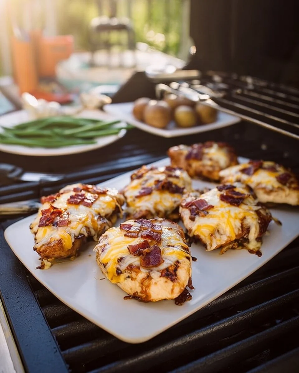 Grilled Monterey Chicken with cheese and vegetables on a plate