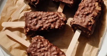 Healthy peanut butter yogurt crunch bars on a wooden plate