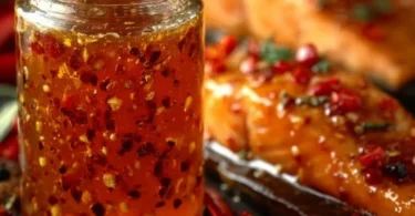 Delicious hot honey salmon dish served with vibrant vegetables.
