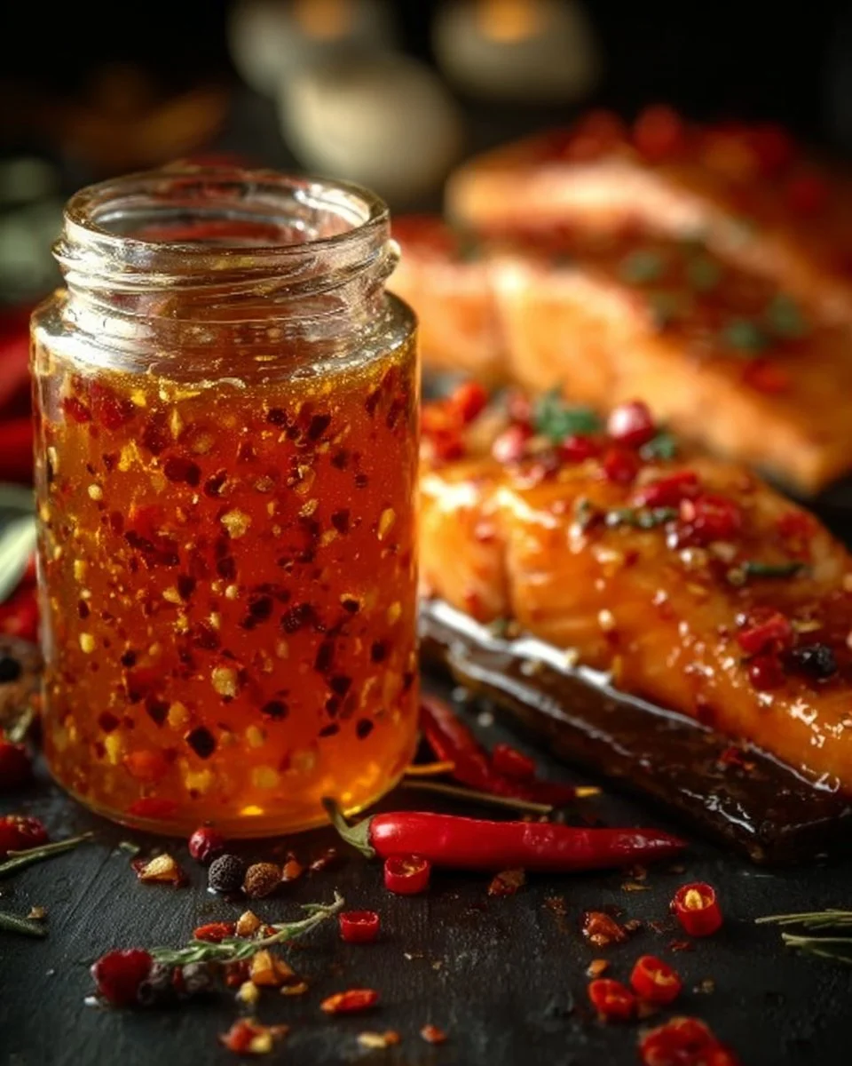 Delicious hot honey salmon dish served with vibrant vegetables.