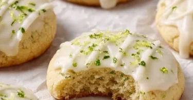 Plate of homemade key lime cookies with lime slices garnish