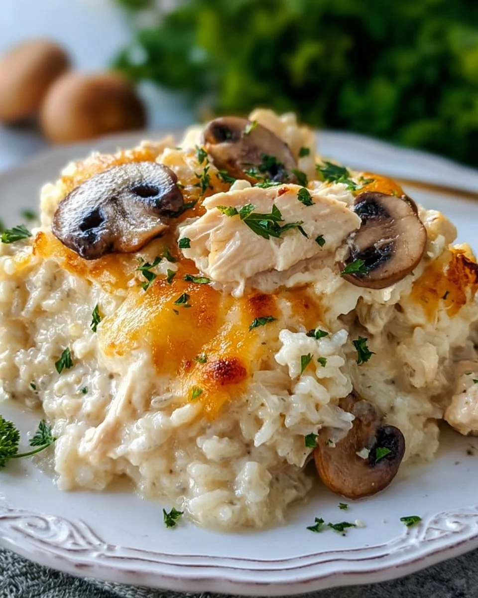 Delicious Million Dollar Chicken and Rice Casserole served in a baking dish