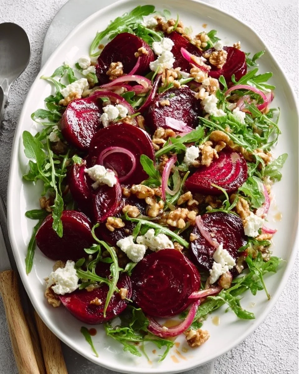 Roasted Beet Salad with Walnuts, Goat Cheese, and Honey Balsamic Dressing