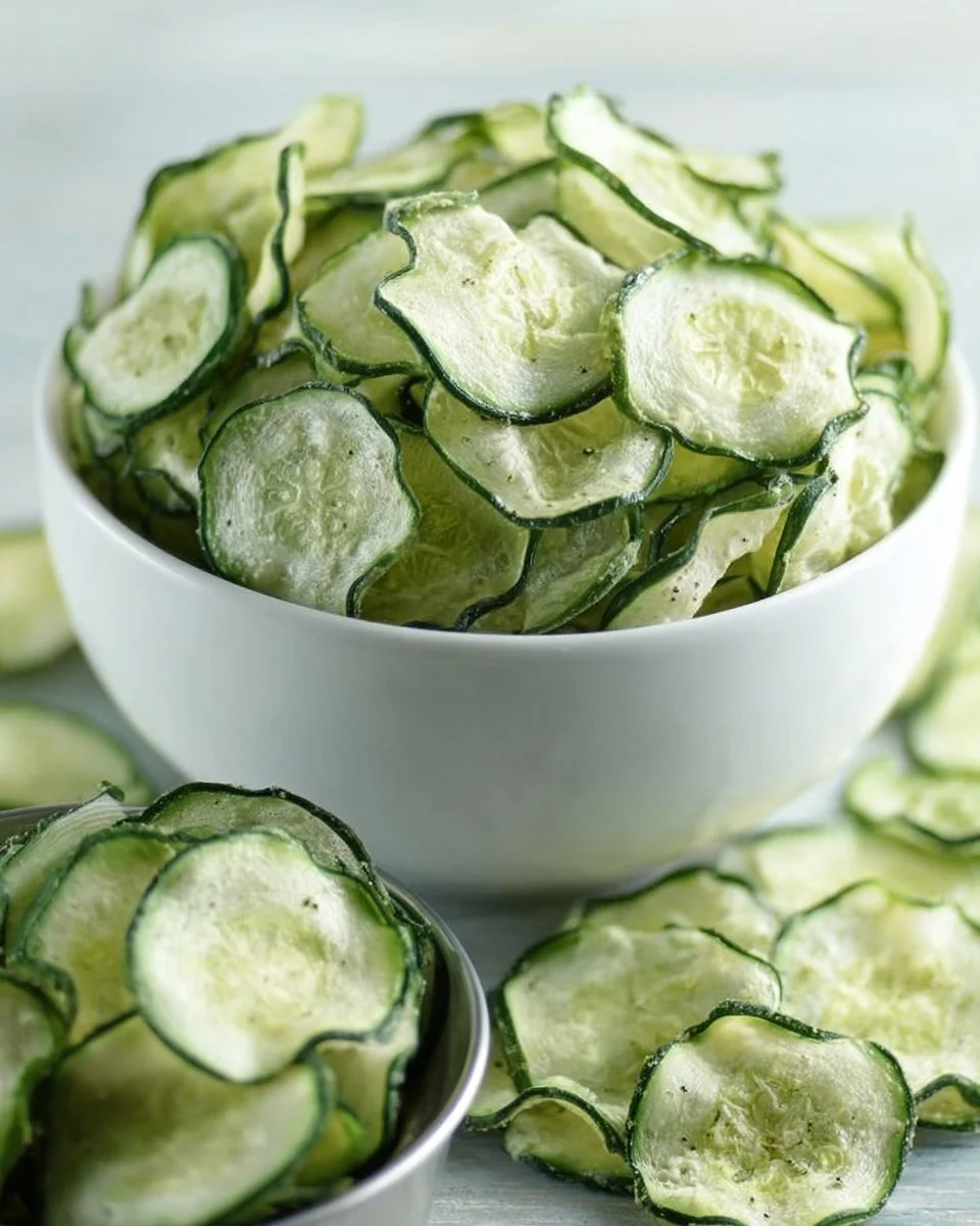 Crispy salt and vinegar cucumber chips in a bowl