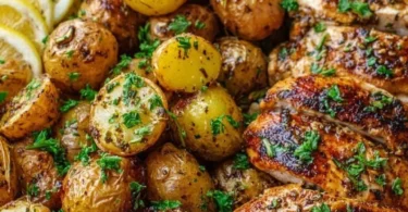 Deliciously roasted Sheet Pan Lemon Balsamic Chicken with potatoes and herbs
