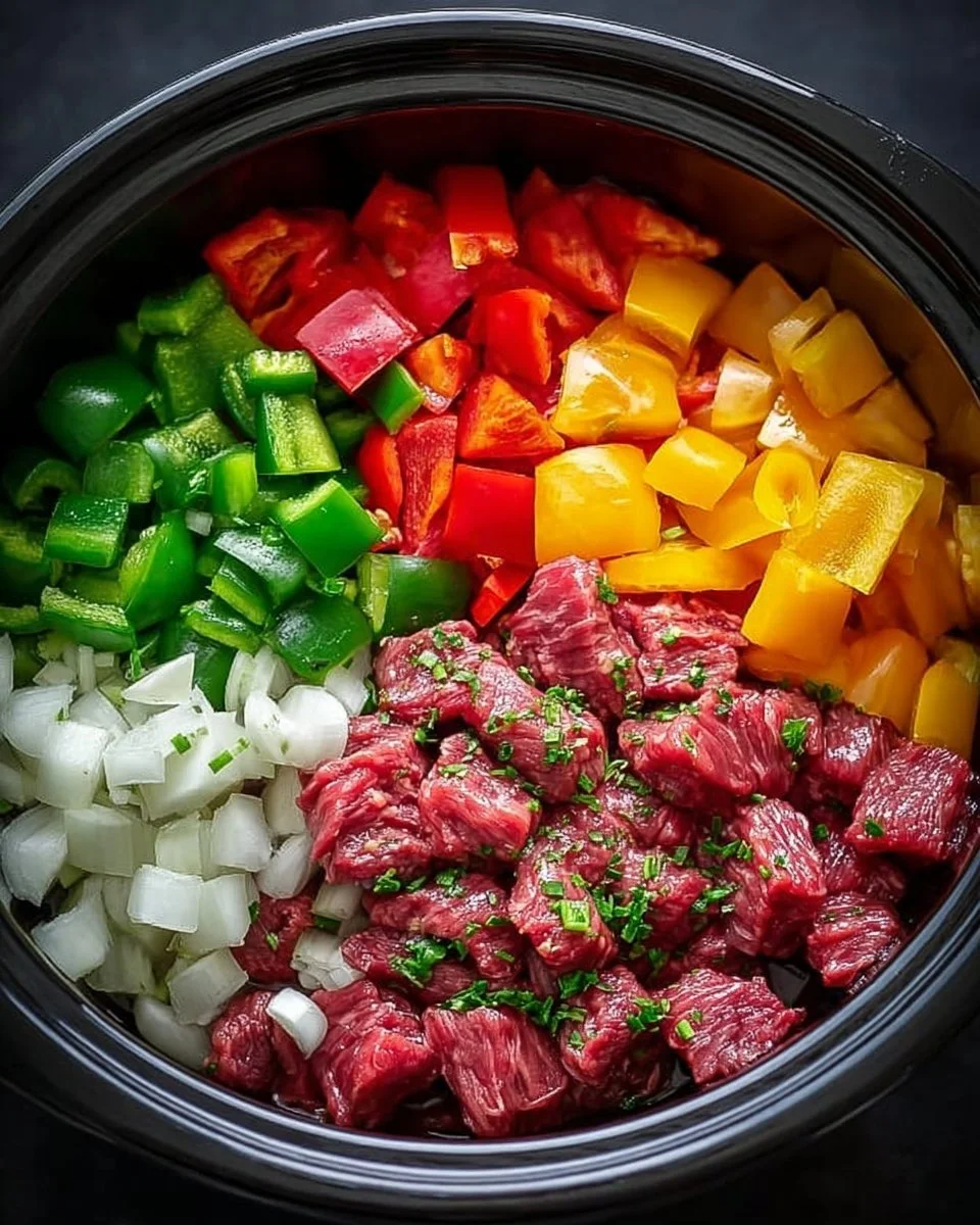 Slow cooker honey garlic beef served with rice and vegetables.