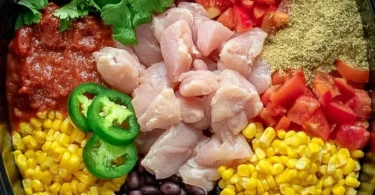 Slow Cooker Santa Fe Chicken in a bowl with fresh toppings