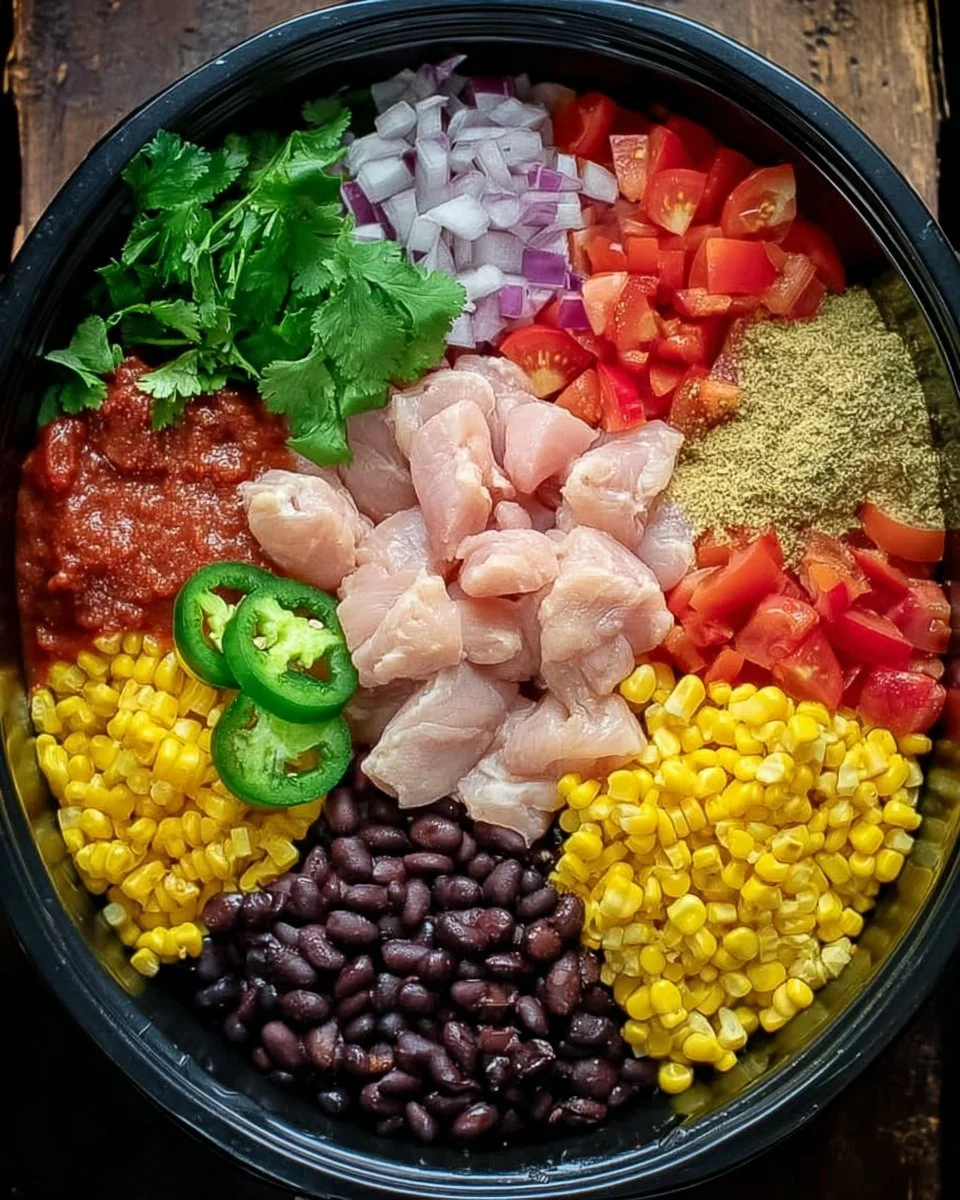 Slow Cooker Santa Fe Chicken in a bowl with fresh toppings